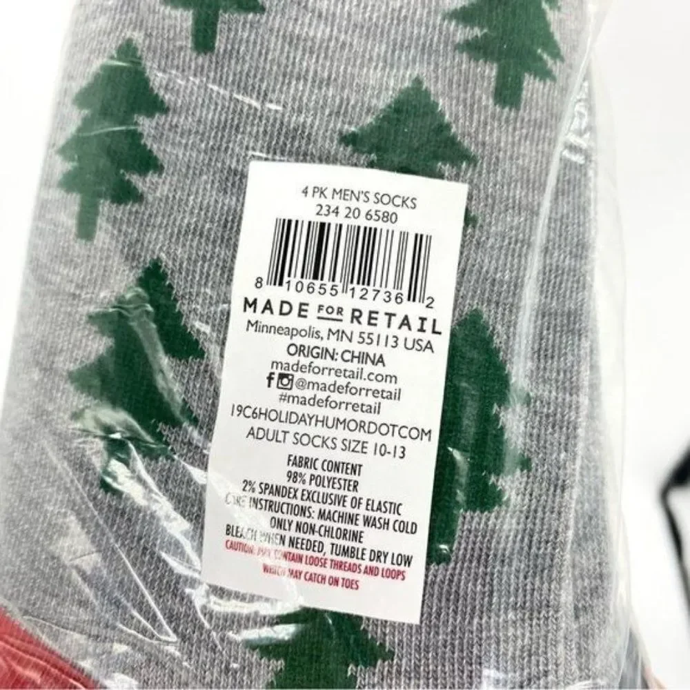 Men's Novelty Christmas Socks Set Pack Of 4 New